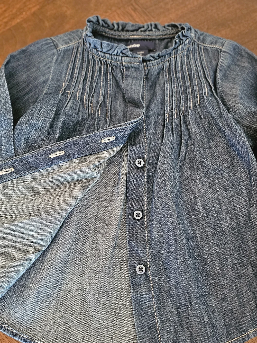 GAP White Eyelet Peplum Blouse & Blue Denim Button-Front Shirt - Girls